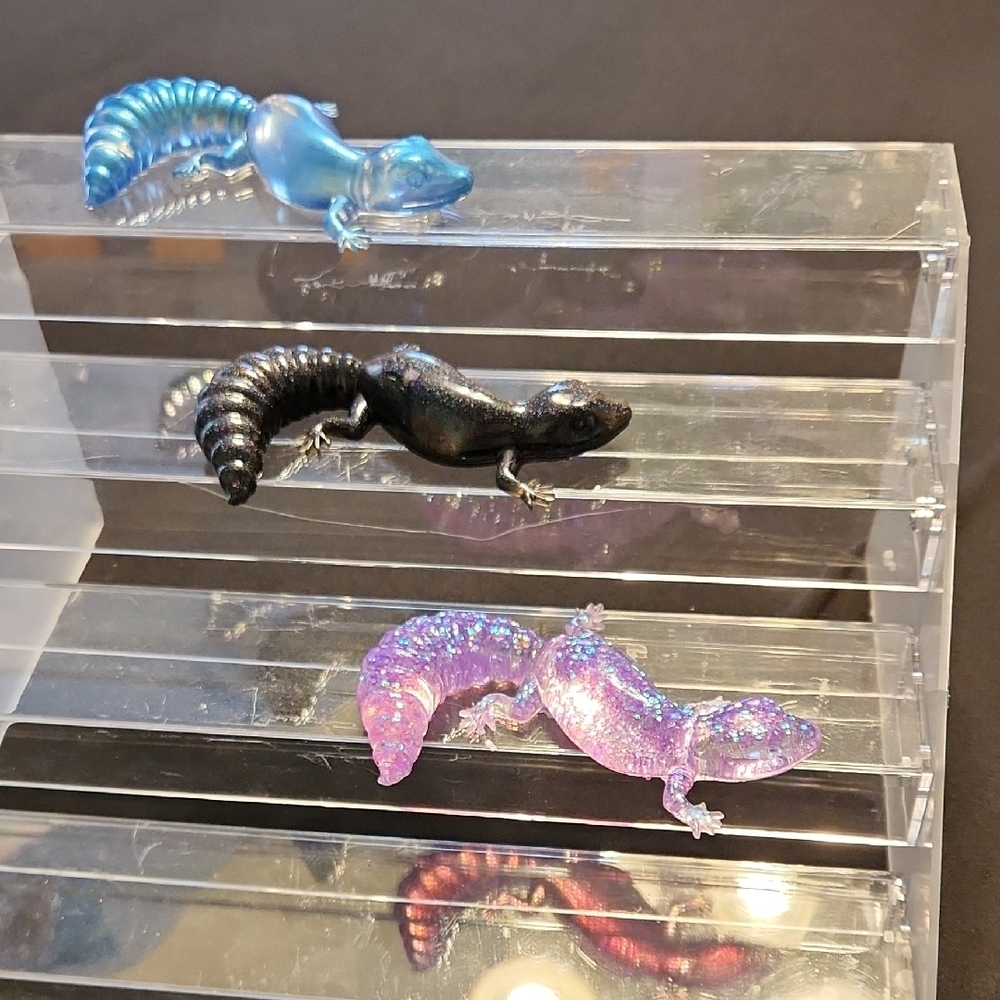 Set of Three Colorful Lizard Figurines